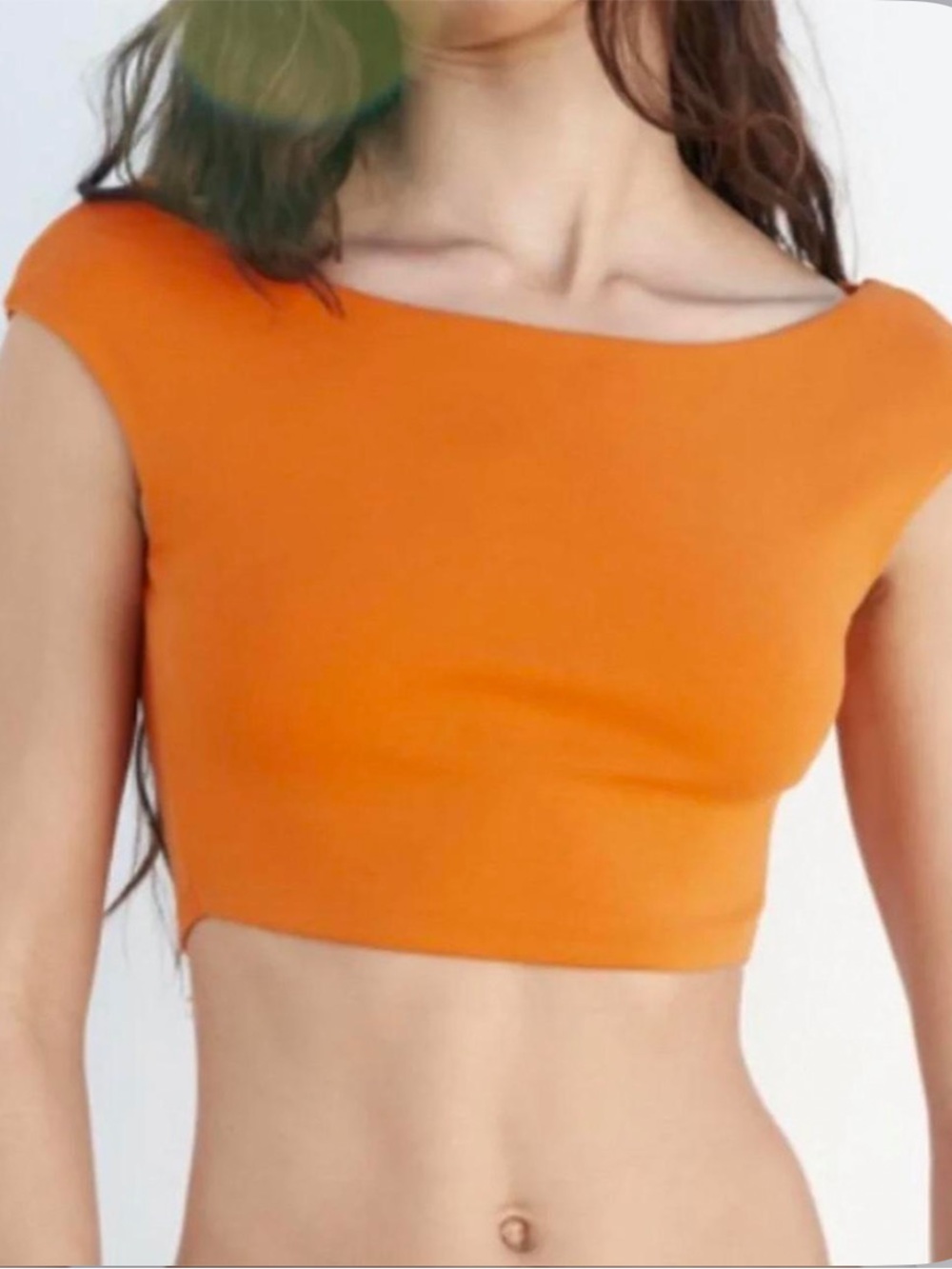 Zara Orange Off-Shoulder Crop Top — Bright Orange